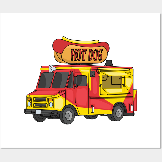 Hot dog food truck cartoon illustration Wall Art by Cartoons of fun